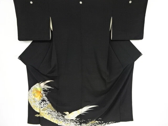 42292# Japanese Kimono / Antique Tomesode / Embroidery / Birds