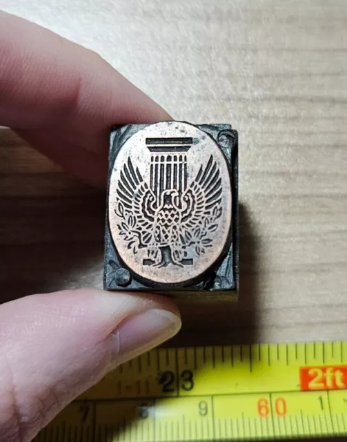 Vintage Letterpress Printing Block American Eagle Column Symbol