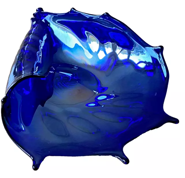 Glasschale - moderne mundgeblasene Schale aus blauem Kunstglas in Freiform 2