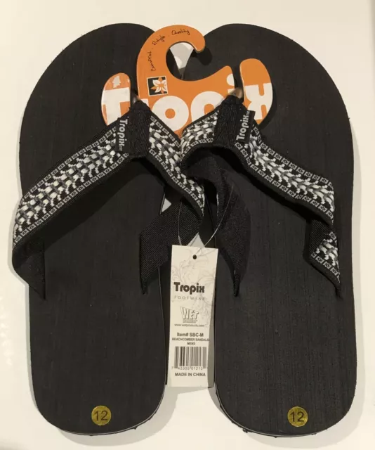 Tropix Sandals Flip Flops Men’s Size 12 Black Footwear Beachcomber Surf Summer *