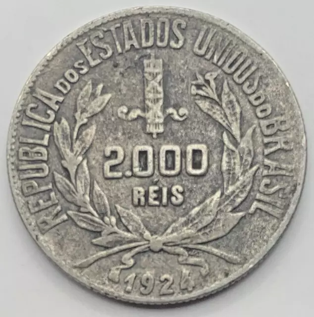 1924 Silver (.500) Brazil 2000 Reis -  Brasil - Free Shipping