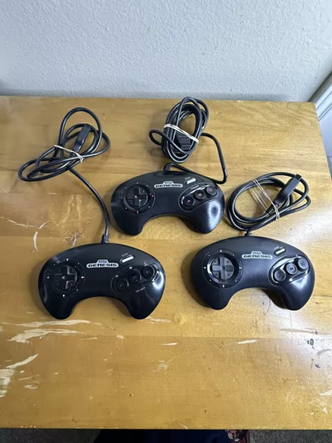 Three Sega Genesis 1650 3 Button Controller - UNTESTED AS IS