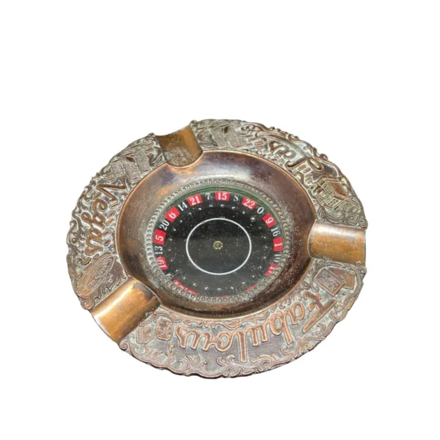 Vintage Fabulous Las Vegas Nevada Roulette Wheel Copper Ashtray Made in Japan