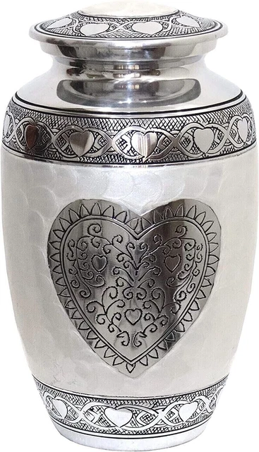Silver Heart Cremation Urn, Urns for Human Ashes, Large Urns for ashes TLF