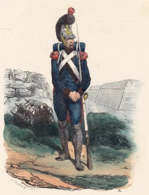 Gravure XIXe Sapeur Génie Napoléon Bonaparte Garde Impériale Premier Empire