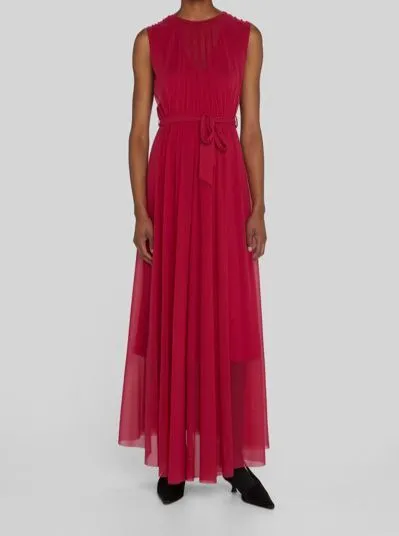 $545 Fuzzi Women's Red Sleeveless Self-Tie Abito Lungo A-Line Dress Size S