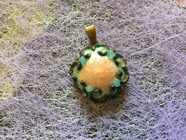 Pendentif En émaux De Limoges Signé HLT - Marque R. Bonhomme - Vert - Occasion Vintage