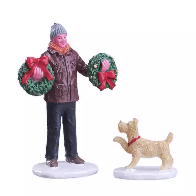 Lemax 2017 Tree Lot Figure Vail Village 52383 Family Friend Puppy Holiday Wreath
