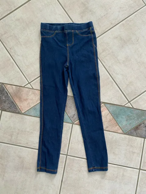 Size 6 Girls Jeggings Long Jeans Leggings Dark Blue w Brown Stitching Stretch