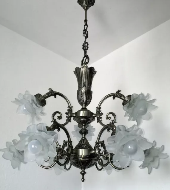 Kronleuchter Chandelier Decken Lampe  9-fl.Versilbert aus Messing massiv