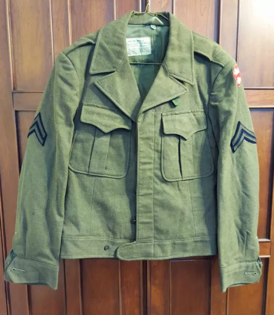 VINTAGE MEN'S WWII Wool US Army Uniform Ike Jacket W/ Patches Sz 36R ...