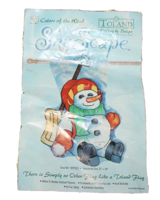 Toland Sky Scape Snow Kid flag #T097073 snowman (31" x 49") NEW