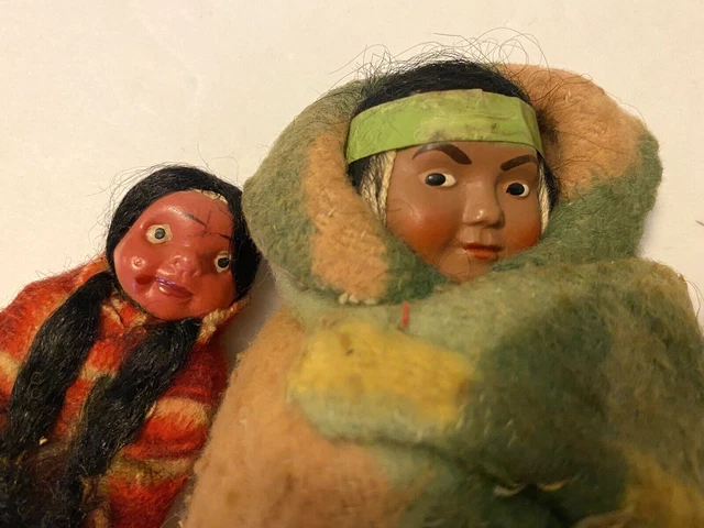 Two Vintage Skookum Native American Miniature Dolls Souvenirs