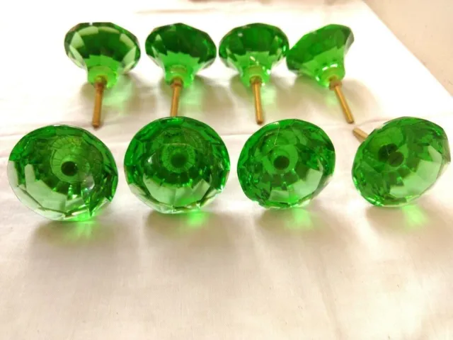 8 Stück Vintage Türschrank Glasknöpfe Messing Abzieher Antik Stil Grün Nobs...