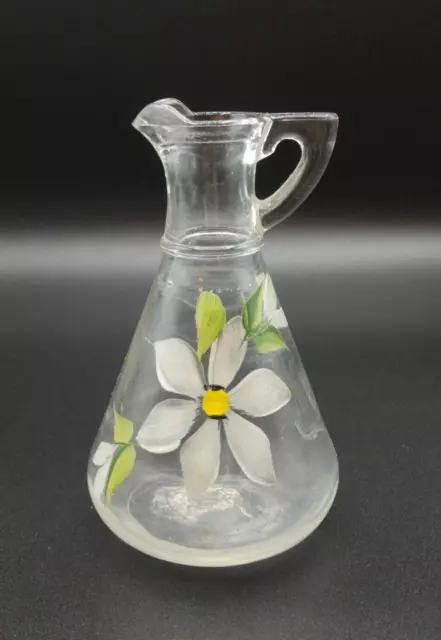 Vintage Hazel Atlas Gay Fad Clear Glass Oil or Vinegar Cruet White Flower