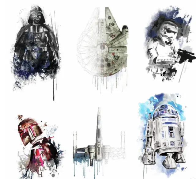 Roommates Star Wars Iconic Watercolor Peel & Stick  6 Wall Decals  Darth Vader