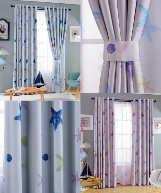 Starfish Seashell Blockout Eyelet Curtains Girls & Boys Childrens Kids Room