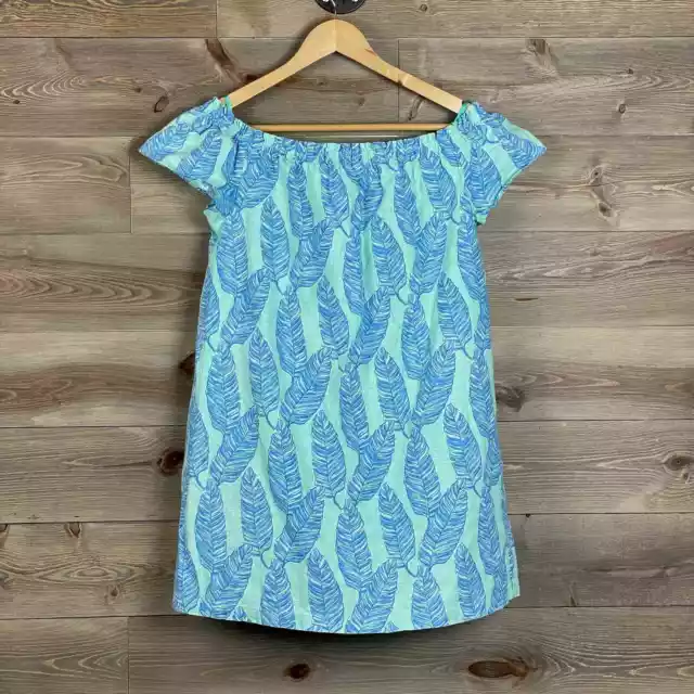 Vineyard Vines S Linen Blend Blue Green Palm Print Off Shoulder Dress Small