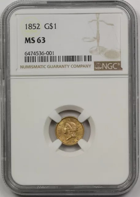 1852 G$1 NGC MS 63 Liberty Head Gold Dollar