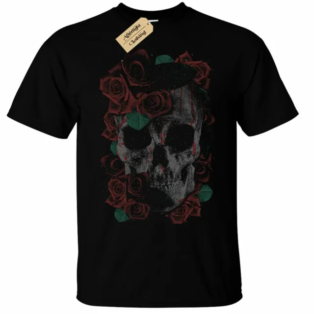 Death Skull T-Shirt Mens roses gothic rock punk top