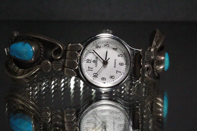 Vintage Native American Sterling Silver Turquoise Navajo Men's Watch Tips