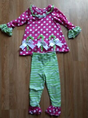 Bonnie Jean Outfit Size 3T Pink Green Polka Dots Striped Ruffles 2pc Girly used