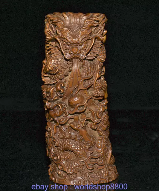 7 "Alter china Buchsbaum Handarbeit Dynasty Palace Dragon Play Bead Brush Pot