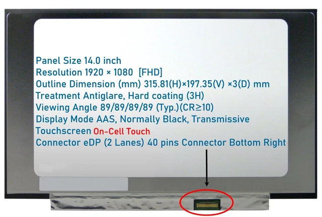 Innolux N140Hcn-Ea1 Rev.c3 14,0" Fhd 25 Mm Ag On-Cell Touchscreen Display 2