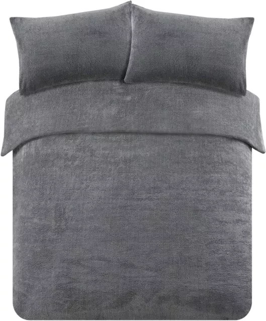 Brentfords Grey Teddy Fleece Single Duvet Set, Single, Charcoal