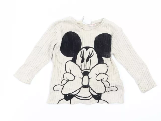 Zara Girls Beige Cotton Pullover Jumper Size 9-12 Months - Minnie mouse