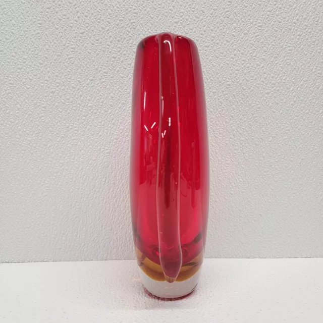 Heavy Glass Art Decorative Vase Red Yellow 8.75" 2