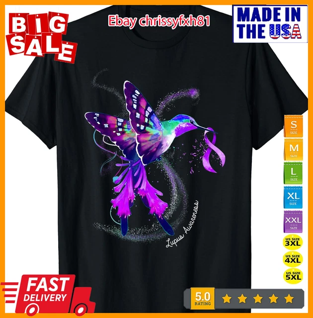 Hummingbird Holding Purple Ribbon Lupus Awareness T-Shirt
