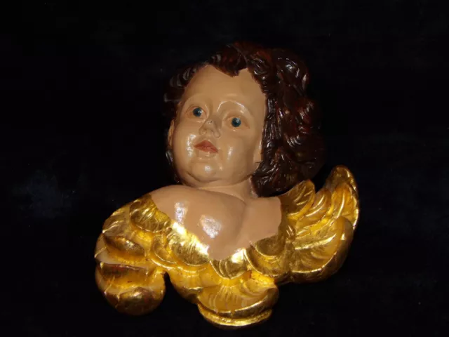 Superb Hand Carved Wood gilded CHERUB Guardian Angel Wall Italy German 8” tall