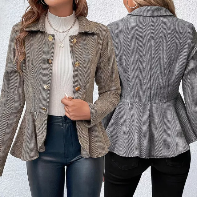 Mujer Damas Doble Botonadura Acolchado Hombro Blazer Chaqueta Abrigo Tops "