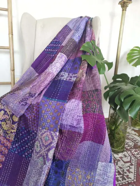 Bohemian Patchwork Quilt Kantha Quilt Handmade Vintage Quilts Throw Blanket