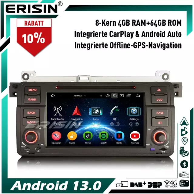 8-Kern 64GB Android 13 DAB+ DVD Autoradio GPS Navi BMW 3er M3 E46 MG ZT Rover 75