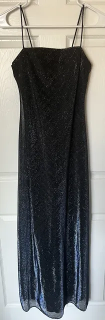 Vintage Jump Apparel Women's Y2K Blue Metallic Long Slip Dress Size 3/4