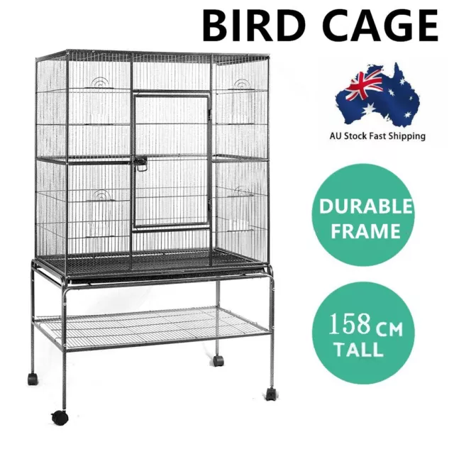 158cm Bird Cage Pet Parrot Aviary Stand-alone Budgie Perch Castor Wheels Large