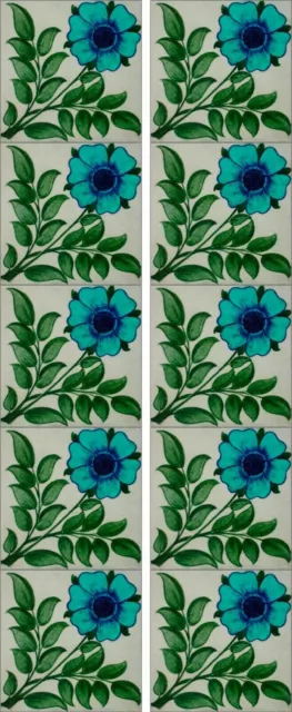 William De Morgan Flower Kiln Fired Fireplace Tile Set (10 tiles) ref 2
