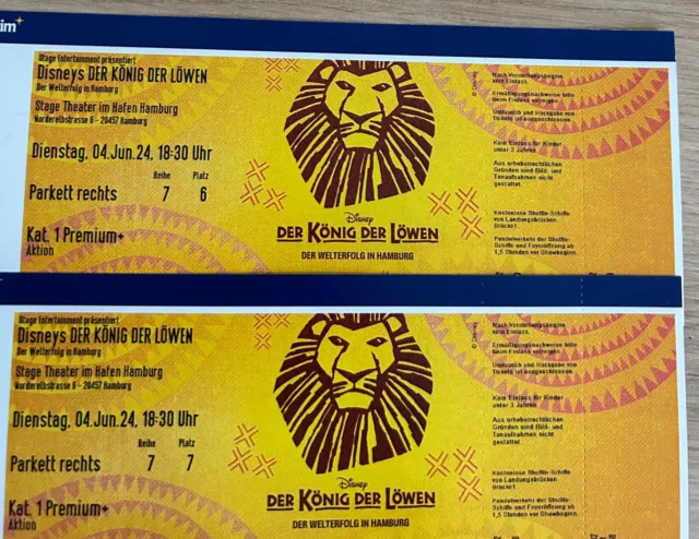 2 Musical Tickets für Disneys Der König der Löwen in Hamburg