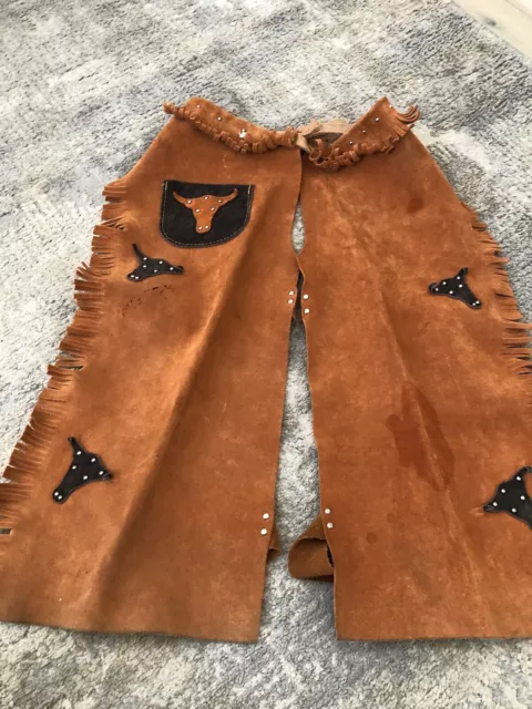 Youth suede Leather Chaps Childs Cowboy Brown Riding Costume Western Texas