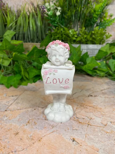 Cherubic 'LOVE' Resin Figurine with Floral Crown Decorative Angel Statue Gift