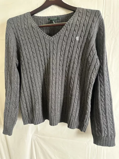 Women’s Lauren Ralph Lauren Gray Pullover Deep V-neck Sweater Size Large