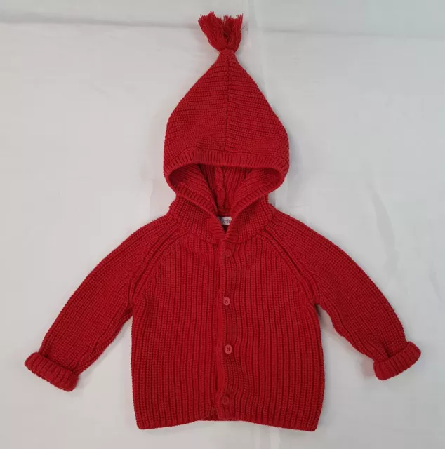 Nächstes Baby Alter 0-1 Monat Rot 100 % Baumwolle Klobig Gestrickte Cardigan Pullover Hoodie