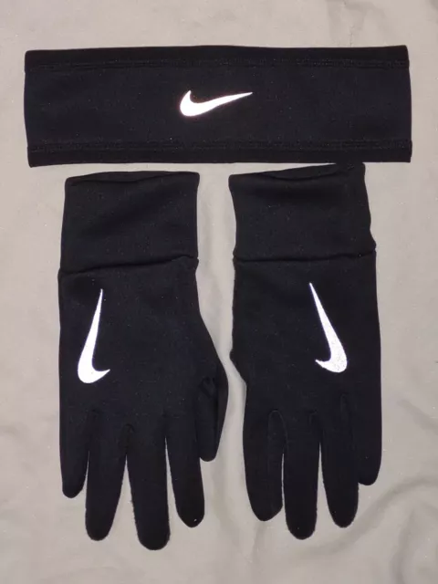 Nike Therma Headband & Gloves Set Reflective Running Workout Womens Black Gift