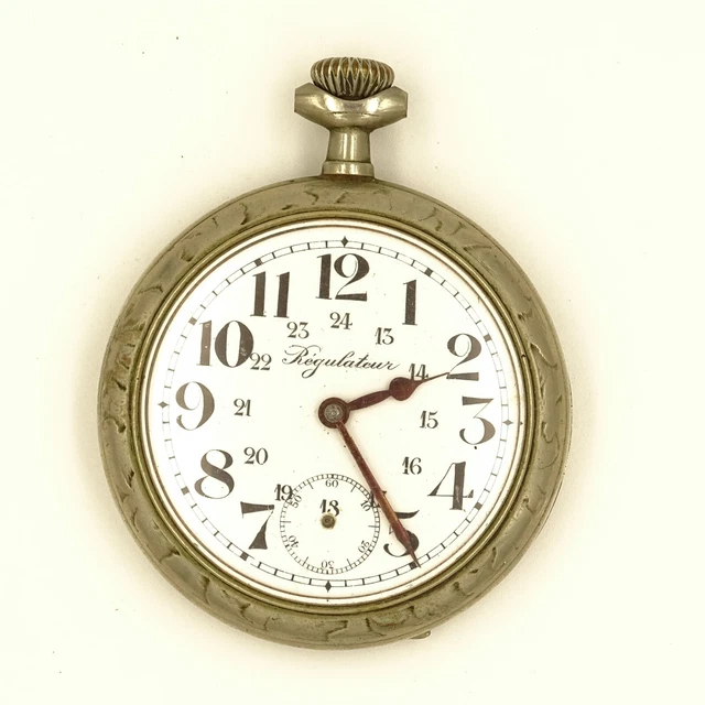 Régulateur De Mineur 53mm Acier Noirci Vers 1930 - Montre De Poche Mécanique Vintage à Restaurer
