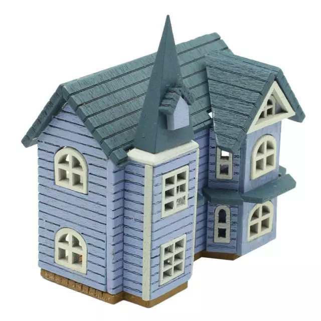 Wooden 1/24 Scale Dollhouse Miniatures DIY House Kit Accessory -Blue Cottage