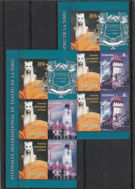ROMANIA STAMPS 2016 Theatre ART Cats Masks Sibiu MNH set labels castles