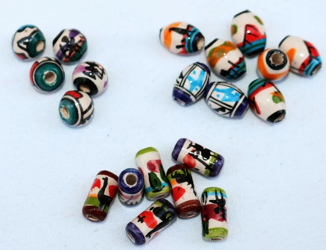 20 Keramik Perlen Peru Inka Mix bunt, 14 mm Perle Olive oval Walze Zylinder