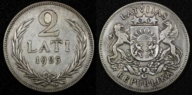 Latvia Silver 1925 2 Lati 2 Years Type 27mm KM# 8 (24 328)